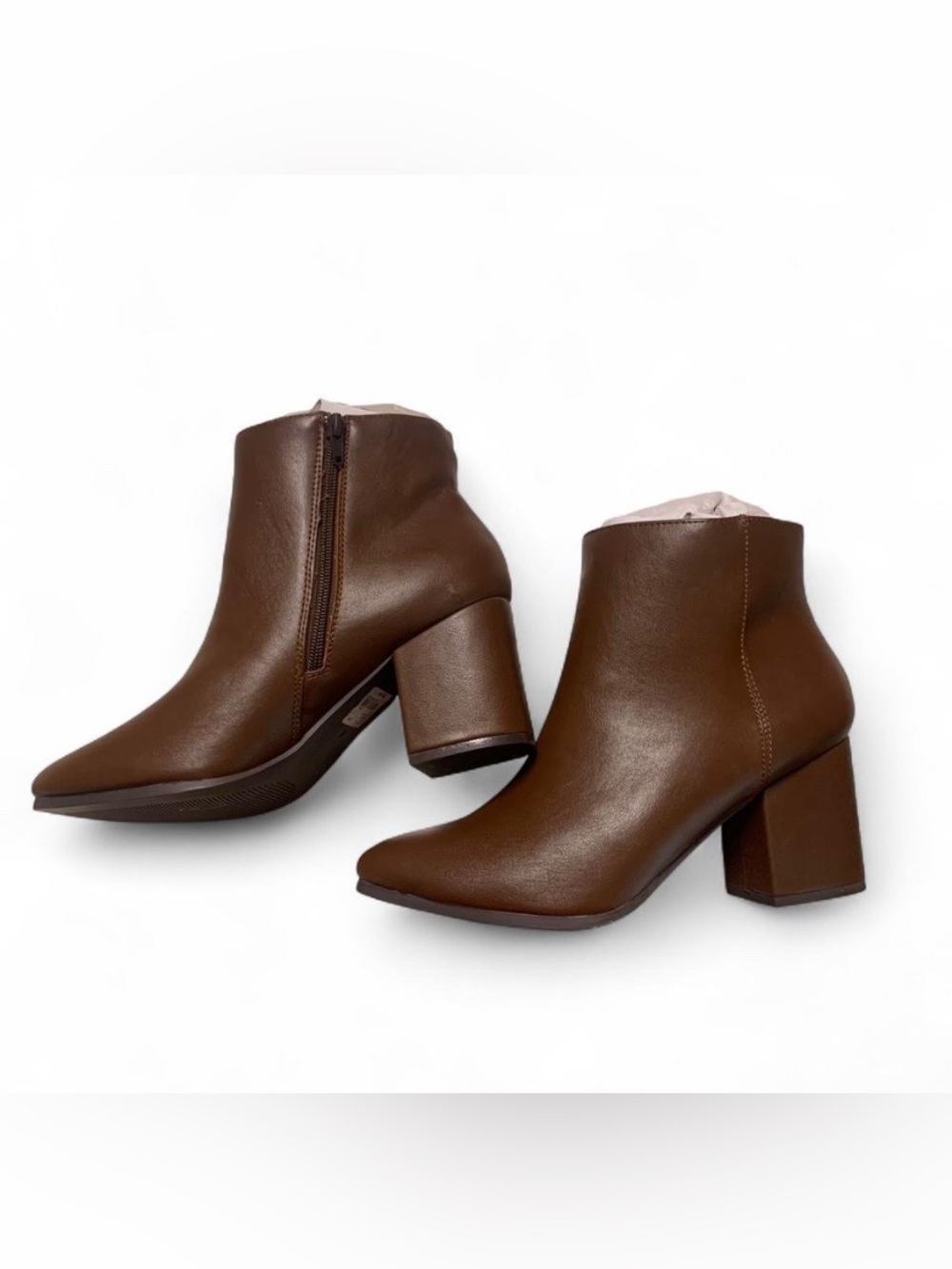 Lane Bryant Dream Cloud Brown Faux Leather Chunky Heel Booties 8 Wide NIB